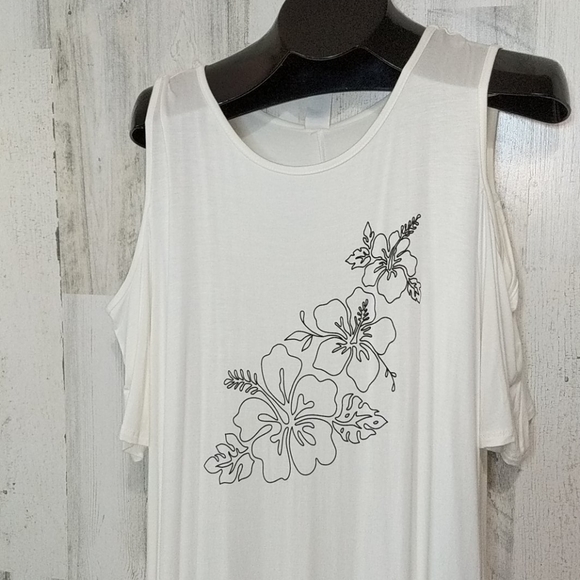 J MODE NEW White Floral Cold Shoulder Dress Swim Cover Plus 2X - Picture 5 of 11